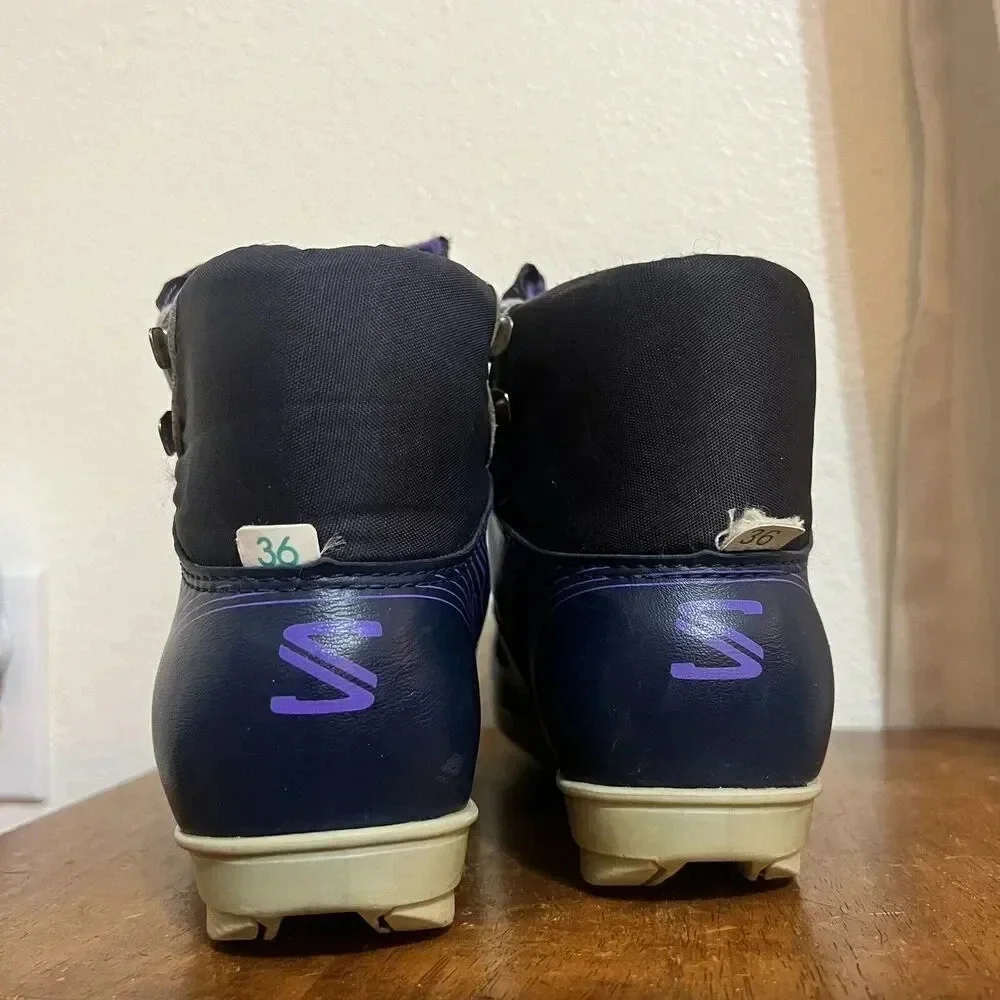 Vintage SALOMON 361 SR Nordic Cross Country Ski Boots Size EU 36 US 6 SNS Purple
